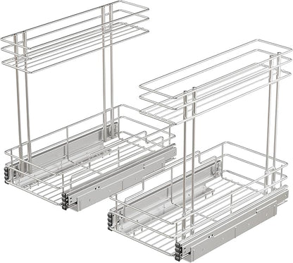 Under Sink Organizer 9" W X17 D, Pull Out Cabinet Organizer 2 Tier, Under Sink Slide Out Chrome Plated, Under Kitchen Bathroom Sink Organizer, Pantry Cabinet Closet Organization Rack, 2 Pack