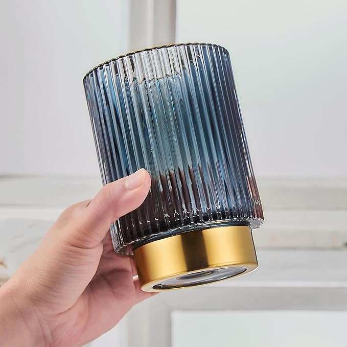 LEICURACE Makeup Brush Holder Organizer,Toothbrush Holders,Desk Pen Pencil Holder,Multifunctional Vintage Glass Brush Cup(A3-24-US)