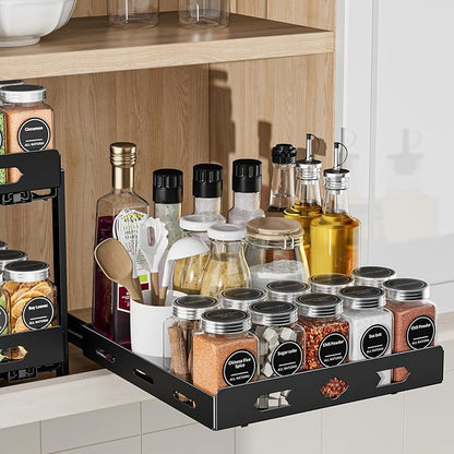 Pull Out Spice Rack Organizer for Cabinet, Heavy Duty Spice Organizer, Vertical Spice Rack Organizer for Kitchen, Cabinet, Pantry (10.5''Wx10.5''Dx2.8''H, Metal Black)