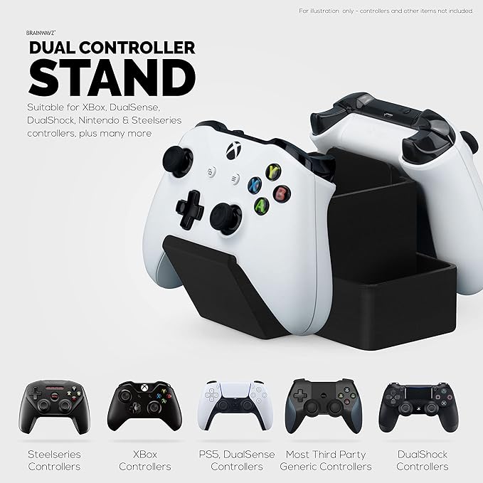 Dual Game Controller, TV Remote Control & Stationary Storage Desktop Organizer Holder, Universal Design for Xbox ONE PS5 PS4 PC Gamepads, Reduce Clutter (D03)