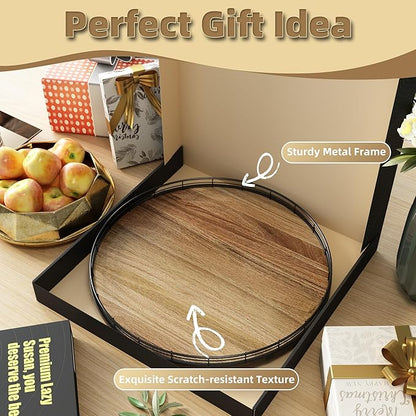 Acacia Wood 18" Lazy Susan Turntable Organizer for Table Top, Farmhouse Large Round Lazy Susan for Cabinet Kitchen Centerpieces Dining Table, for Condiments Charcuterie, Bathroom Vanity Tray Decor