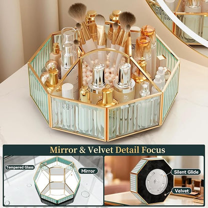 CoralHouse 360° Rotating Makeup Organizer Spinning Vanity Organizer with Makeup Brush Holder for Countertop, Bathroom Storage, Skincare, Perfume & Cosmetic Organizer for Vanity
