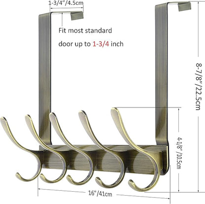 WEBI Over The Door Hook 5 Coat Hooks,Over The Door Towel Rack,Door Hanger Over Door Coat Rack for Hanging Clothes,Towels,Back of Bathroom,Bronze,2 Packs