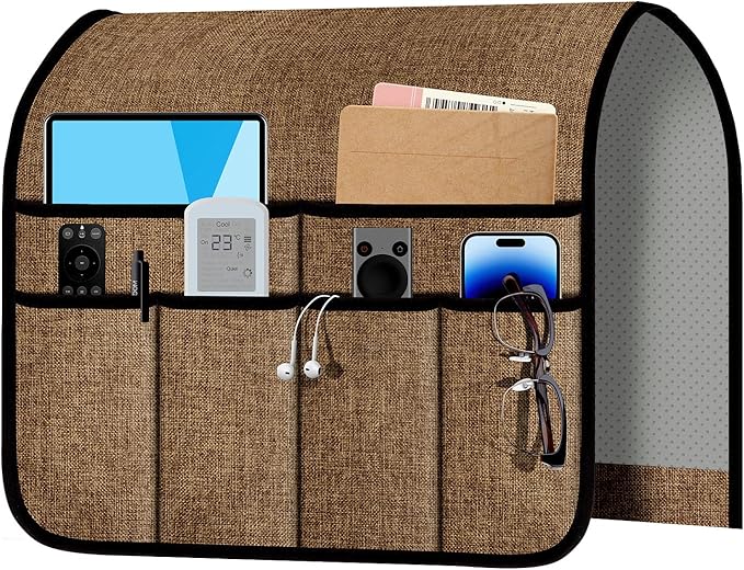 Meeall Armchair Caddy & Remote Control Holder for Couch & Recliner | Non-Slip Armrest Organizer with 6 Pockets for TV Remote, Phone, Tablet, Magazine, Chocolate