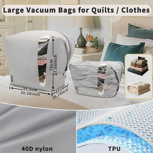 YEEKORO Vacuum Storage Bags for Home, Professional IP67 Waterproof Reusable Vacuum Compression Bags for comforter and Clothing, Large Vacuum Seal Bag for Bedding (1 Pack, No Pump)