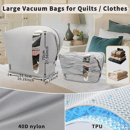 YEEKORO Vacuum Storage Bags for Home, Professional IP67 Waterproof Reusable Vacuum Compression Bags for comforter and Clothing, Large Vacuum Seal Bag for Bedding (2 Pack, No Pump)