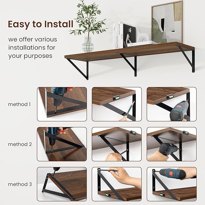 Axeman 30 Inch Floating Shelves | 10 Inch Deep Walnut Wall Shelves Set of 2 | 30" W x 10" D Walnut Floating Shelves for Living Room Bathroom Kitchen