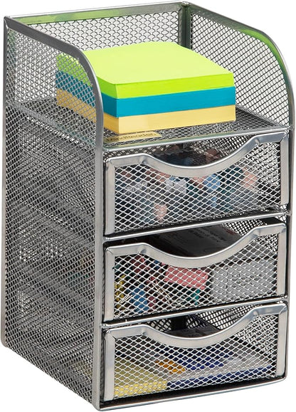 Mind Reader Desktop Accessory Storage, Paper Binder Clip Basket, Workspace, Office, Metal Mesh, 4.75"L x 5"W x 8"H, Silver