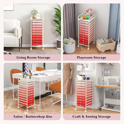Giantex 10-Drawer Storage Cart w/Universal Wheel, Rolling Cart w/Handle, Home Organizer Storage Unit w/Removable Drawers, Trolley Utility Cart for Kitchen Makeup Living Room Office Play Room