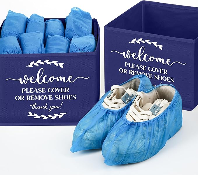 Suzile 6 Pcs Shoe Covers Box Foldable Storage Bin Indoor Disposable Shoe Cover Dispenser Holders for Open Houses Real Estate Agent Supplies Homeowner Booties(Dark Blue)