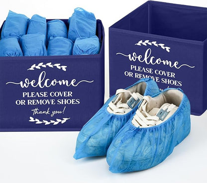 Suzile 6 Pcs Shoe Covers Box Foldable Storage Bin Indoor Disposable Shoe Cover Dispenser Holders for Open Houses Real Estate Agent Supplies Homeowner Booties(Dark Blue)