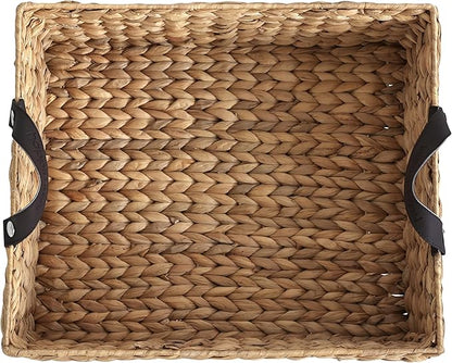 happimess BSK2014A Adaline 18.11" Classic Farmhouse Handwoven Hyacinth Rectangular Underbed Storage Bin with Wheels and Handles for Storage and Decoration in Bathroom, Bedroom, Entryway, Natural