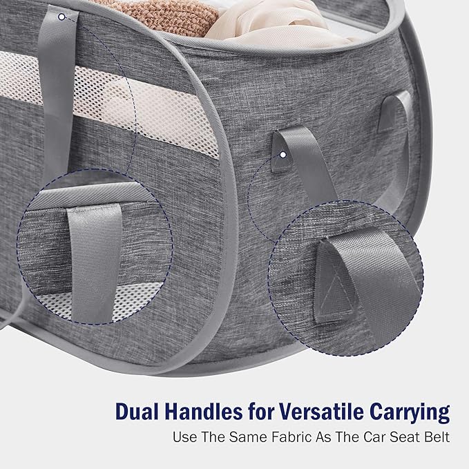 Collapsible Laundry Baskets, Foldable Tear Proof Pop Up Hamper with Reinforced Carry Handles, Durable Laundry Hamper for Home, Laundry, Bathroom, Dorm or Travel (Grey,2 Pack)