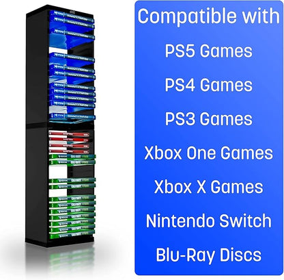 ADZ Game Storage Tower – Stores 36 Games or Blu-Ray Disks – Game Holder Rack for PS4, PS5, Xbox One, Xbox Series X/S Games and Blu-Ray Discs (Black)