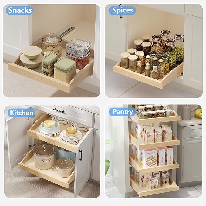 ROOMTEC Pull Out Cabinet Drawer for Kitchen Cabinets 25.5" W x 21" D, Pull Out Cabinet Organizer, Bottom Assembly, Requires At Least 26.5” Cabinet Opening