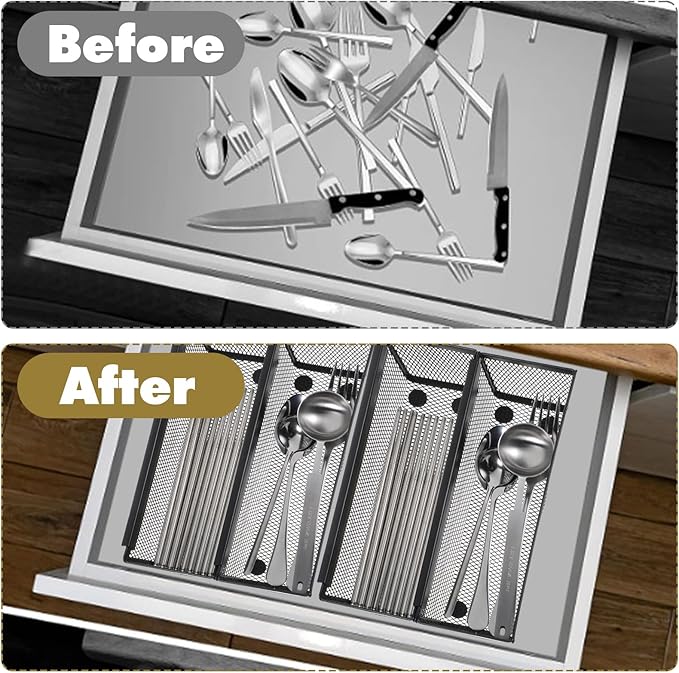 Mesh Utensil Drawer Organizer, 6 Pcs, 8.8 x 3 x 2 Inches, Black