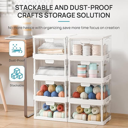 Vtopmart 4 Pack Clear Stackable Storage Bins with Lids 24QT, Foldable Storage Boxes with Doors Open Front, Plastic Containers for Closet, Craft, Toys, Pantry Organization