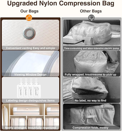 Homsorout 4 Pack Compression Storage Bags - 110L Large Capacity Comforter Storage Bag, 3-Layer Washable Ultra Space Saving Self Compression Organizer Space Bags for Blankets, Sweaters, Sheets, Beige