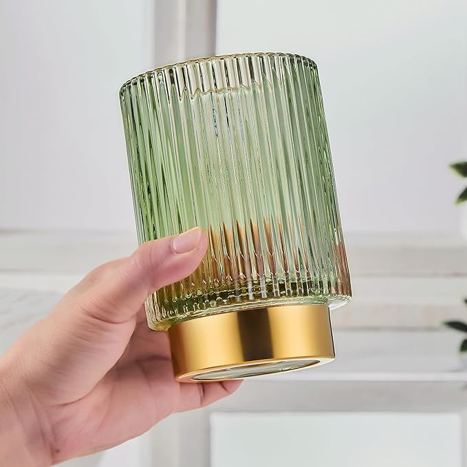 LEICURACE Makeup Brush Holder Organizer,Toothbrush Holders,Desk Pen Pencil Holder,Multifunctional Vintage Glass Brush Cup（L/Green/A3-6-US）