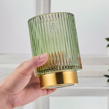 LEICURACE Makeup Brush Holder Organizer,Toothbrush Holders,Desk Pen Pencil Holder,Multifunctional Vintage Glass Brush Cup（L/Green/A3-6-US）