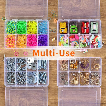 QUEFE 4 Pack 8 Grids Bead Organizers and Storage Tackle Box Organizer Plastic Organizer Box with Removable Dividers or Candies Snacks Electronics Jewelry Small Parts