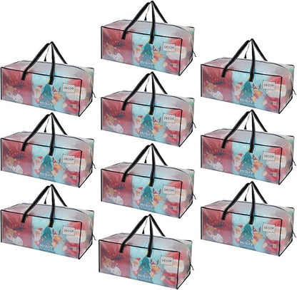 VENO 10 Pack Heavy Duty Moving Bags, Christmas Storage Bins with Lids, Clear Design, Alternative to Moving Boxes, Storage Bags for Clothes, Blankets, Comforters, Pillows, Camping (Clear, 10 Pack)