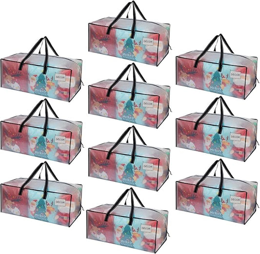 VENO 10 Pack Heavy Duty Moving Bags, Christmas Storage Bins with Lids, Clear Design, Alternative to Moving Boxes, Storage Bags for Clothes, Blankets, Comforters, Pillows, Camping (Clear, 10 Pack)