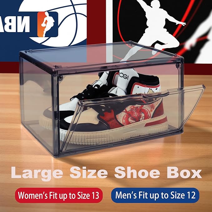 3BBYJL 12 Pack Shoe Boxes Size 13 Acrylic Shoe Organizer Clear Storage Box Plastic Stackable Sneaker Display Case with Magnetic Lids