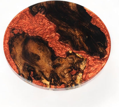 Handmade Reversible 16" Wood and Epoxy Resin Lazy Susan, Turntable for Kitchen Countertop, Rotating Display Stand, Organizer and Storage for Dining Table, Cup Board, Home Decor (Red)