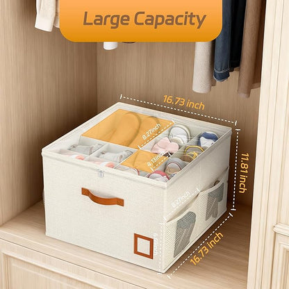 Shoe Organizer for Closet, 1 Pack Foldable Shoe Storage Organizer Box with Adjustable Dividers and Clear Cover, Space Saving Shoe Box with Reinforced Handles, Fits 8-16 Pairs, White