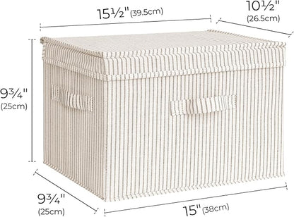 StorageWorks Fabric Storage Bins with Lid, Decorative Storage Boxes for Shelves, Stackable Closet Organizer Basket with Handles, Large, Stripes, 2-Pack