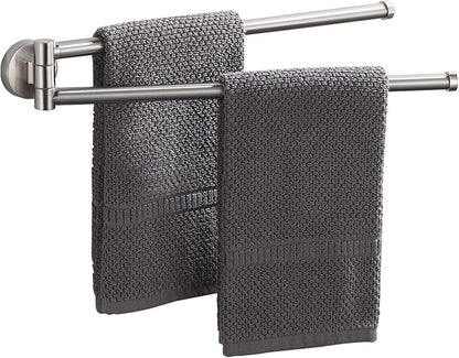 BGL Swivel Towel Bar for Bathroom Brushed Nickel,Swing Out Double Towel Bar 2-Arm Kitchen Wall Mounted Towel Hanger Holder for Bathroom Organizer