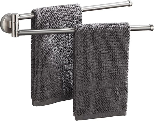 BGL Swivel Towel Bar for Bathroom Brushed Nickel,Swing Out Double Towel Bar 2-Arm Kitchen Wall Mounted Towel Hanger Holder for Bathroom Organizer