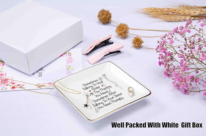 Sister Gift-Ceramic Jewelry Holder Ring Dish Trinket Tray -Birthday Gift-Christmas Gift for Sister Best Frined BFF Bestie