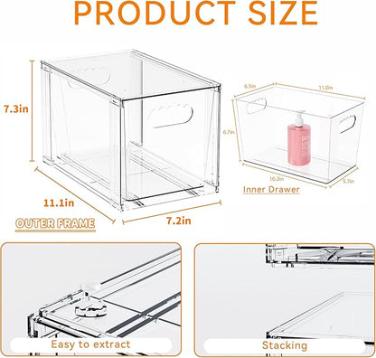 Yieach 2 Pack Baby Bottle Organizer for Countertop,Large Stackable Storage Bins Under The Sink,Acrylic Drawer Organizer and Baby Bottle Station Organization,Clear Plastic Drawer for Pump Parts Storage