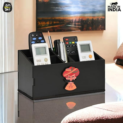 GKD wooden Remote Stand with 5 Sections | Remote Holder for Living Room, TV, and AC | Stationary Organizer | 5 in 1 | Ideal for Home and Office (Black Rajasthan)