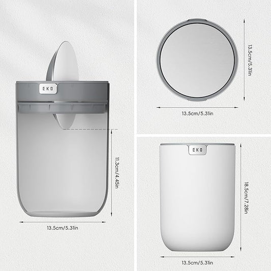 EKO Fandy 0.58 Gal/2.2L Mini Trash Can with Lid, Swing-Top Desktop Trash Can for Bathroom, Countertop, Vanity, Desk or Office, Small Garbage Bin (White)