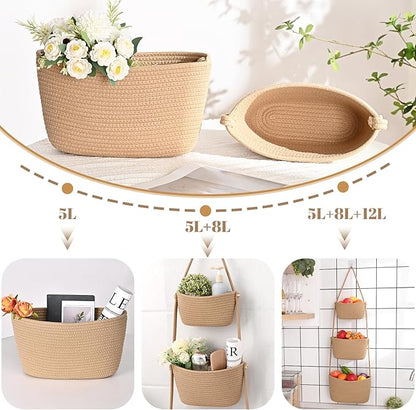 Hanging Storage Baskets, Over The Door Basket, Cotton Wall Baskets Storage, Hanging Door Basket with 4 Hooks