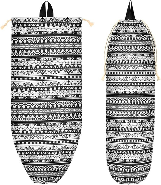 2 PCS Plastic Bag Holder Wall Mount Grocery Bag Holder Shopping Bag Trash Bag Storage Organizer Dispenser for Kitchen Closet 22 x 9 Inch Retro Black