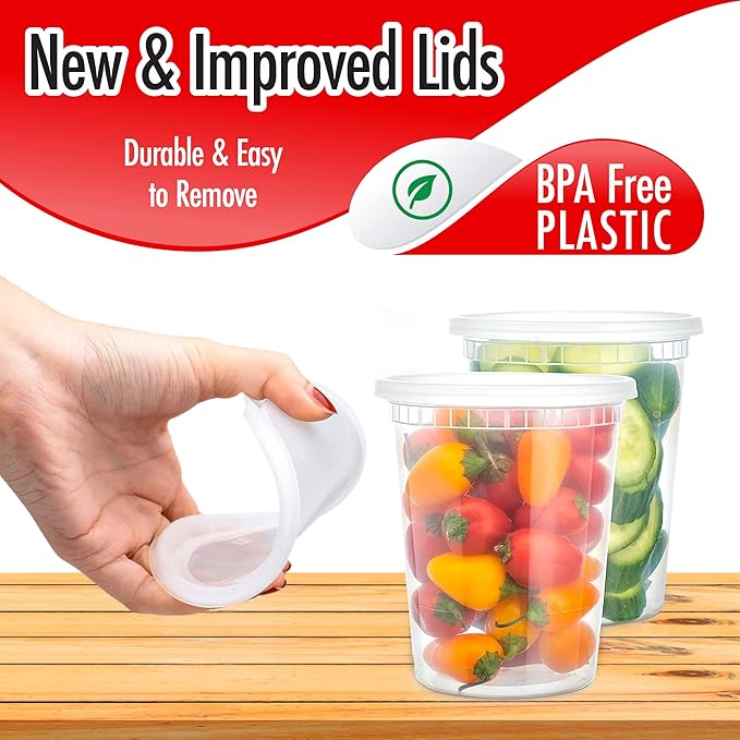 QUIDDITY WARE 32oz-Deli Containers with Leakproof Lids-50 Pack BPA-Free Plastic Microwaveable Clear Food Storage Container Premium Heavy-Duty Quality, Freezer & Dishwasher Safe