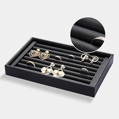 Velvet 7 Slots Ring Earrings Trays Showcase Display Jewelry Organizer (PU Leather)