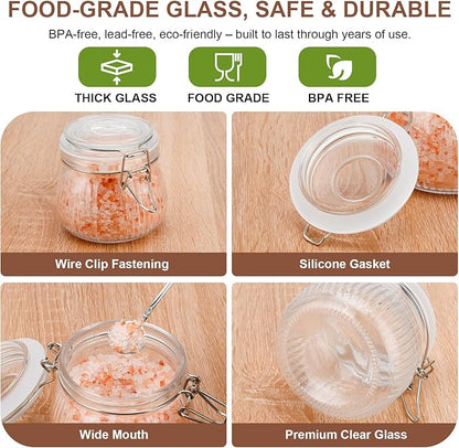 17oz Airtight Glass Jars with Lids, Small Food Storage Container Set of 6, Wire Clip Canisters Mason Jars for Canning Pickling Spice Herb