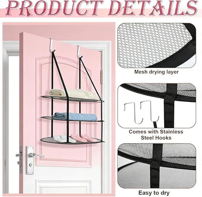 2Pcs 3 Tier Drying Rack, Foldable Hanging Over The Door Drying Rack Clothing, Clothing Racks for Hanging Clothes, Laundry Room Organization, Portable for Laundry Room, Dorms (Black)