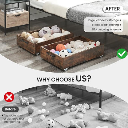 TIOPGHAD Under Bed Storage with Wheels, 2-Pack Under Bed Shoe Storage Organizer Drawer, Composite Wood Organizer for Shoes Clothes Containers in Bedroom for Clothes,Shoes(Brown)