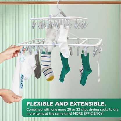 Plastic PP Drying Hanger, Anti-Rusty Drying Rack for Clothes, Socks, Lingeries, Delicates, Drying Hanger with 20 Clips for Baby Clothes, Towels