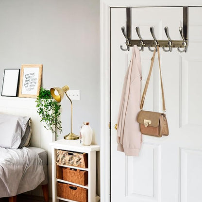 WEBI Over The Door Hooks,Door Hanger,Triple Hooks for Hanging,Over Door Towel Rack,Door Coat Hanger,Over Door Coat Rack for Clothes,Towels,Behind Bathroom,Bronze,2 Packs