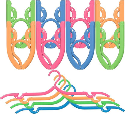 Portable Folding Clothes Hangers - Compact Travel Hangers for Shirts, Dresses, Coats, Pants, Towels & Baby Clothes, Durable Lightweight Plastic, Adjustable Design, Pack of 12, Multicolor