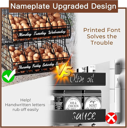 Egg Basket for Countertop, Egg Holder Countertop with 5 Dividers & Labels, 2 Tier Stackable Wire Storage Baskets to Keep Eggs Organized, Optimized Height Egg Storage for Coutertop Cabinet, Black