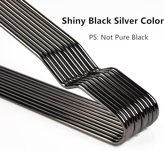 Better to U 17 Inch Black Silver Metal Hanger Adult Clothes 20 Pack, 4.0mm Heavy Duty Shirt Blouse Hanger for Coat Suit, Space Saving Slim Wire Hanger for Camisole Trousers Dress