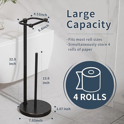 Toilet Paper Holder Stand, Post Pivoting Design Free Standing Toilet Paper Holder with Storage for 4 Rolls, 304 Stainless Steel Tissue Holder with Reserve, Heavy-Duty Base (Oil Rubbed Bronze)